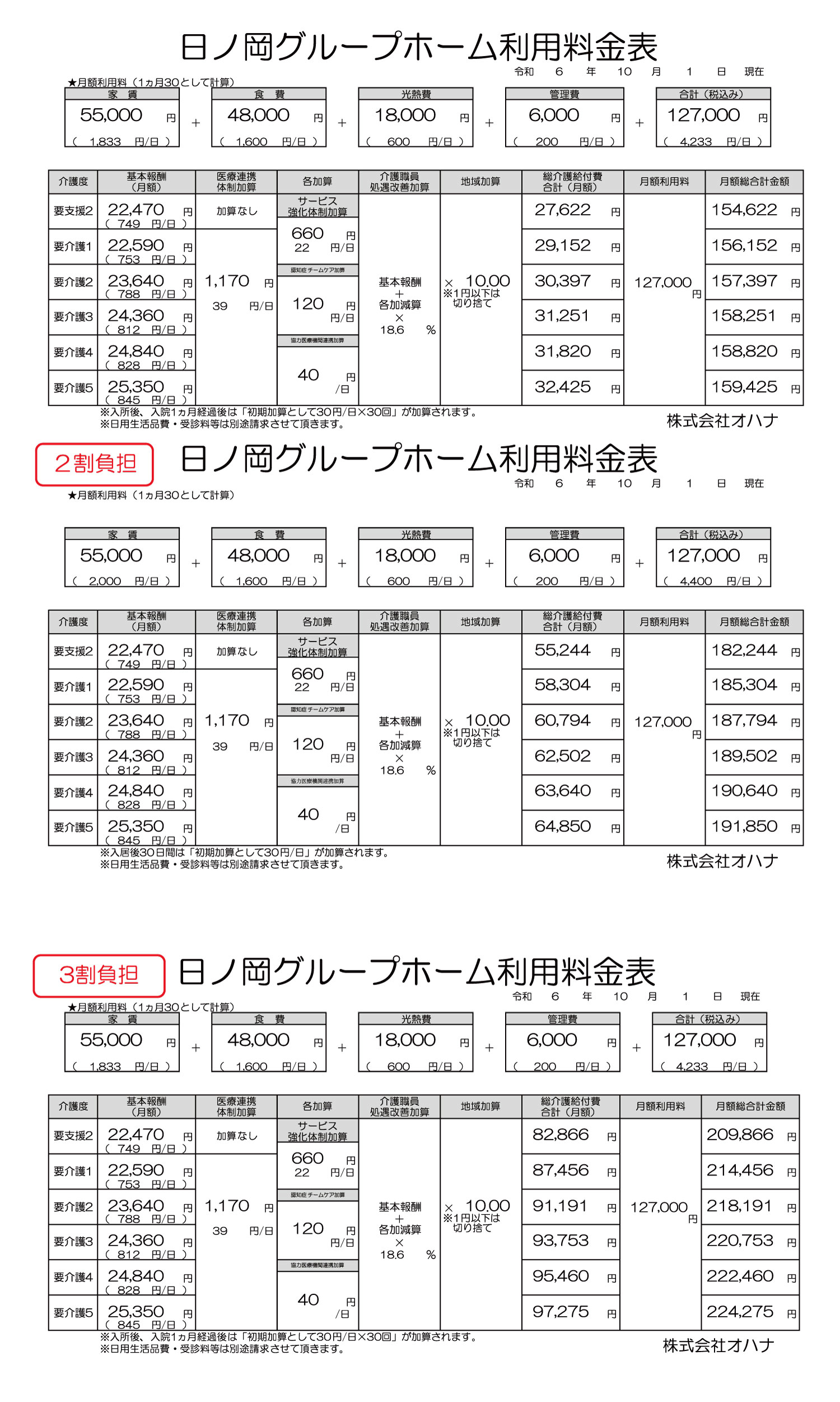 料金表